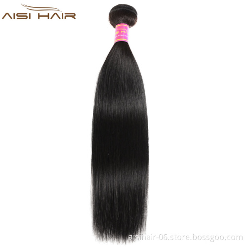 Aisi Hair Top Quality Black Silky Straight Wave Human Hair Brazilian Human Hair Bundles Extension For Black White Women